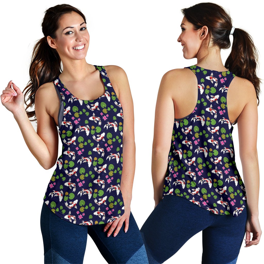 Koi Carp Pattern Design Themed Print Women Racerback Tank Top