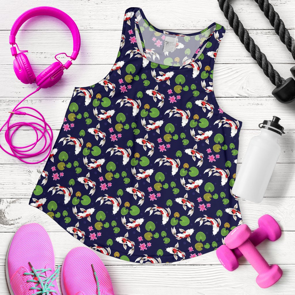 Koi Carp Pattern Design Themed Print Women Racerback Tank Top