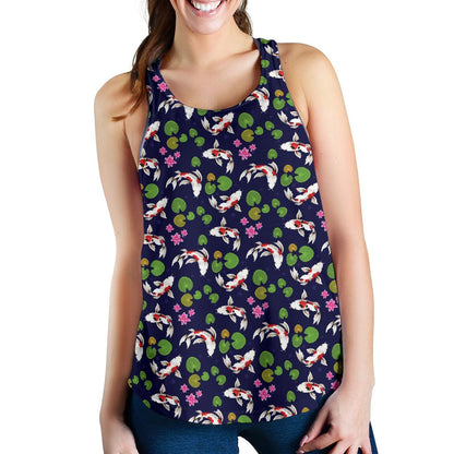 Koi Carp Pattern Design Themed Print Women Racerback Tank Top