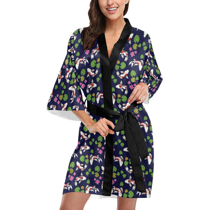 Koi Carp Pattern Design Themed Print Women Short Kimono Robe