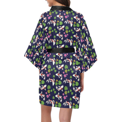 Koi Carp Pattern Design Themed Print Women Short Kimono Robe