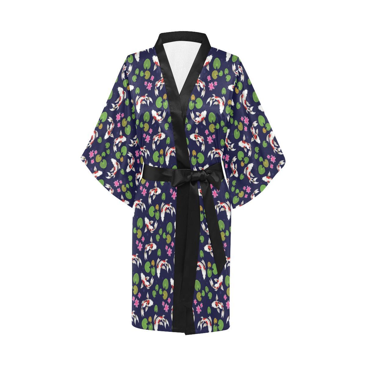 Koi Carp Pattern Design Themed Print Women Short Kimono Robe