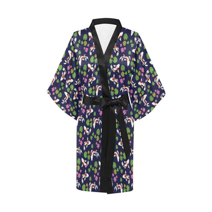Koi Carp Pattern Design Themed Print Women Short Kimono Robe