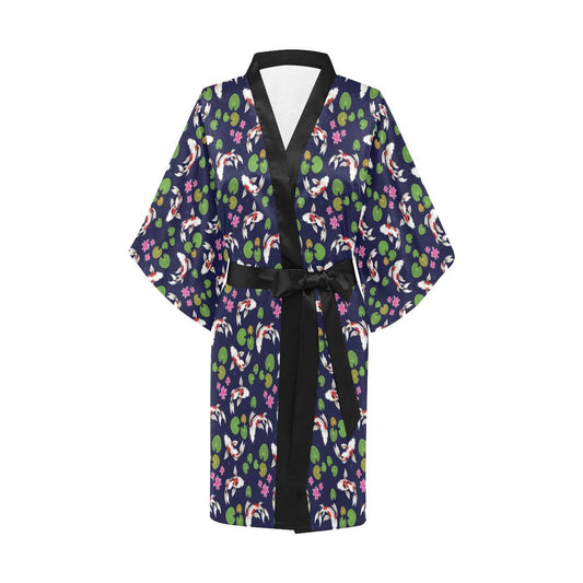 Koi Carp Pattern Design Themed Print Women Short Kimono Robe