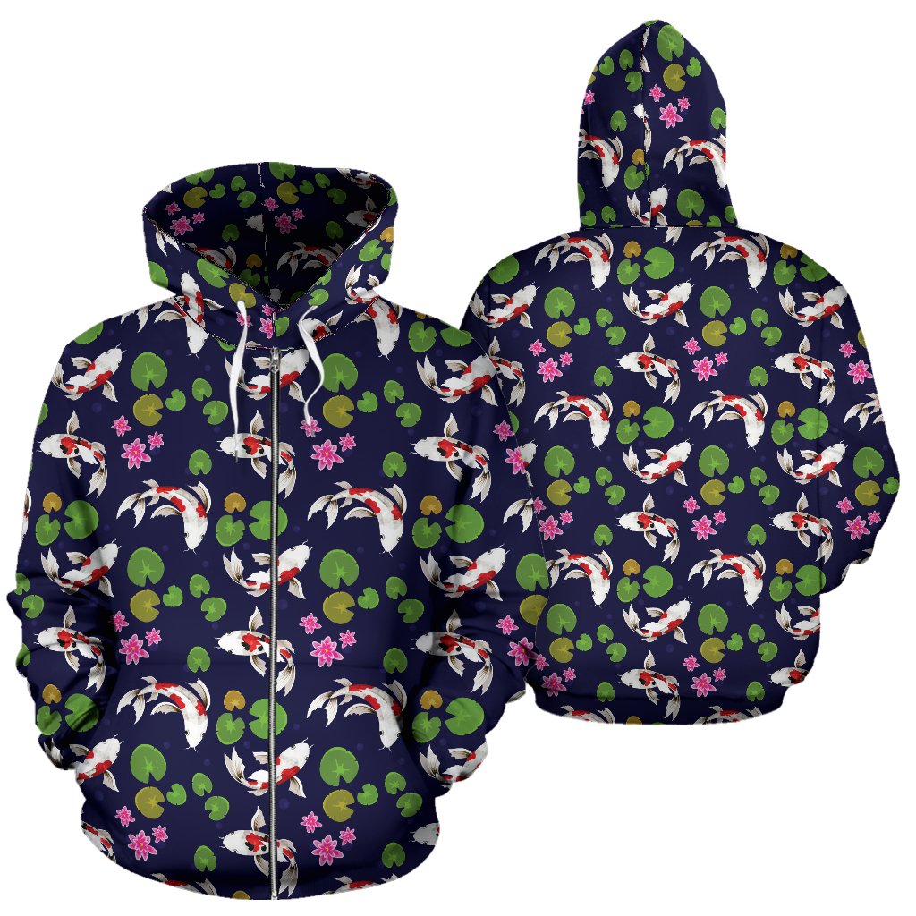 Koi Carp Pattern Design Themed Print Zip Up Hoodie