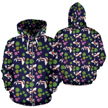 Koi Carp Pattern Design Themed Print Zip Up Hoodie