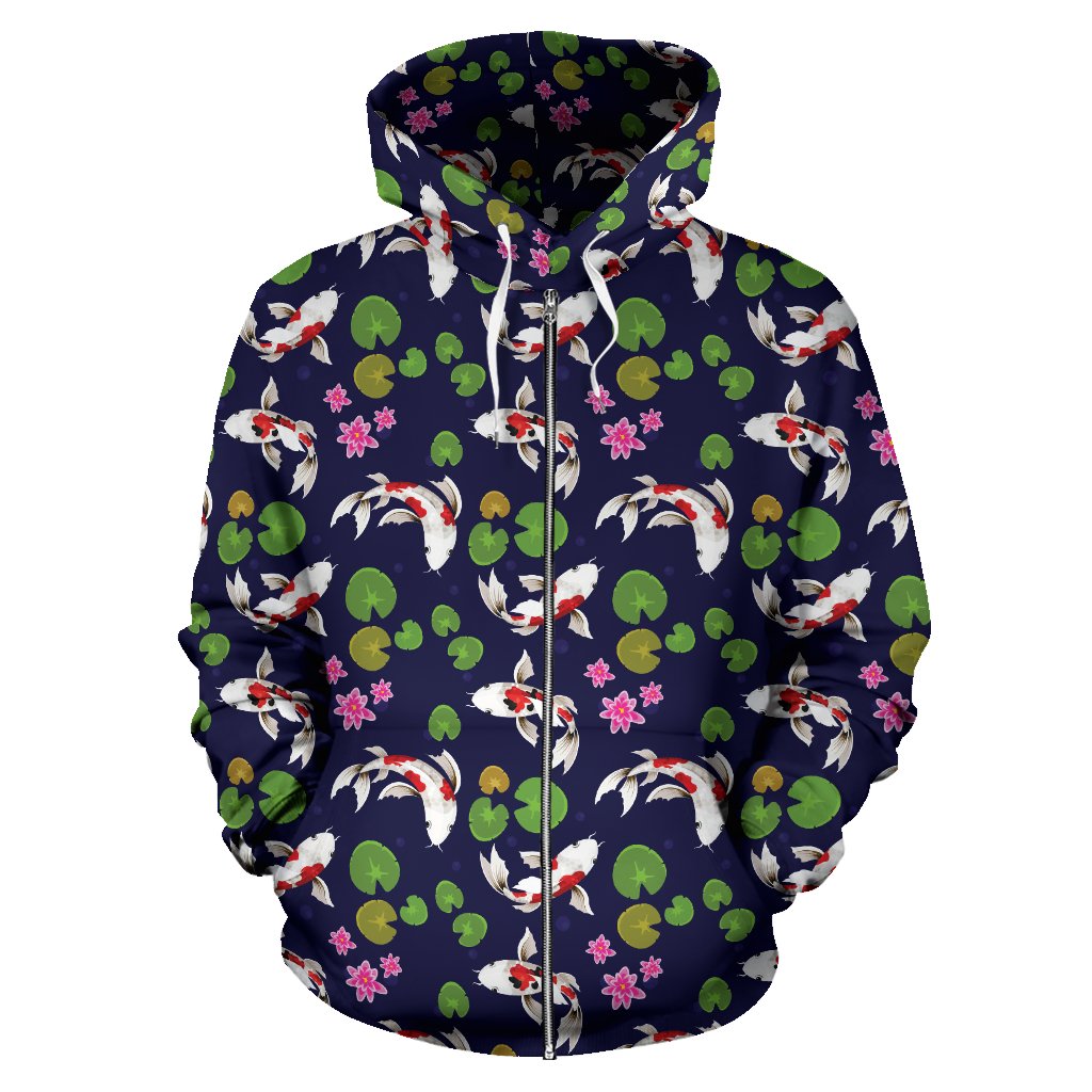 Koi Carp Pattern Design Themed Print Zip Up Hoodie