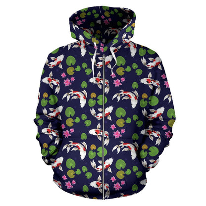 Koi Carp Pattern Design Themed Print Zip Up Hoodie