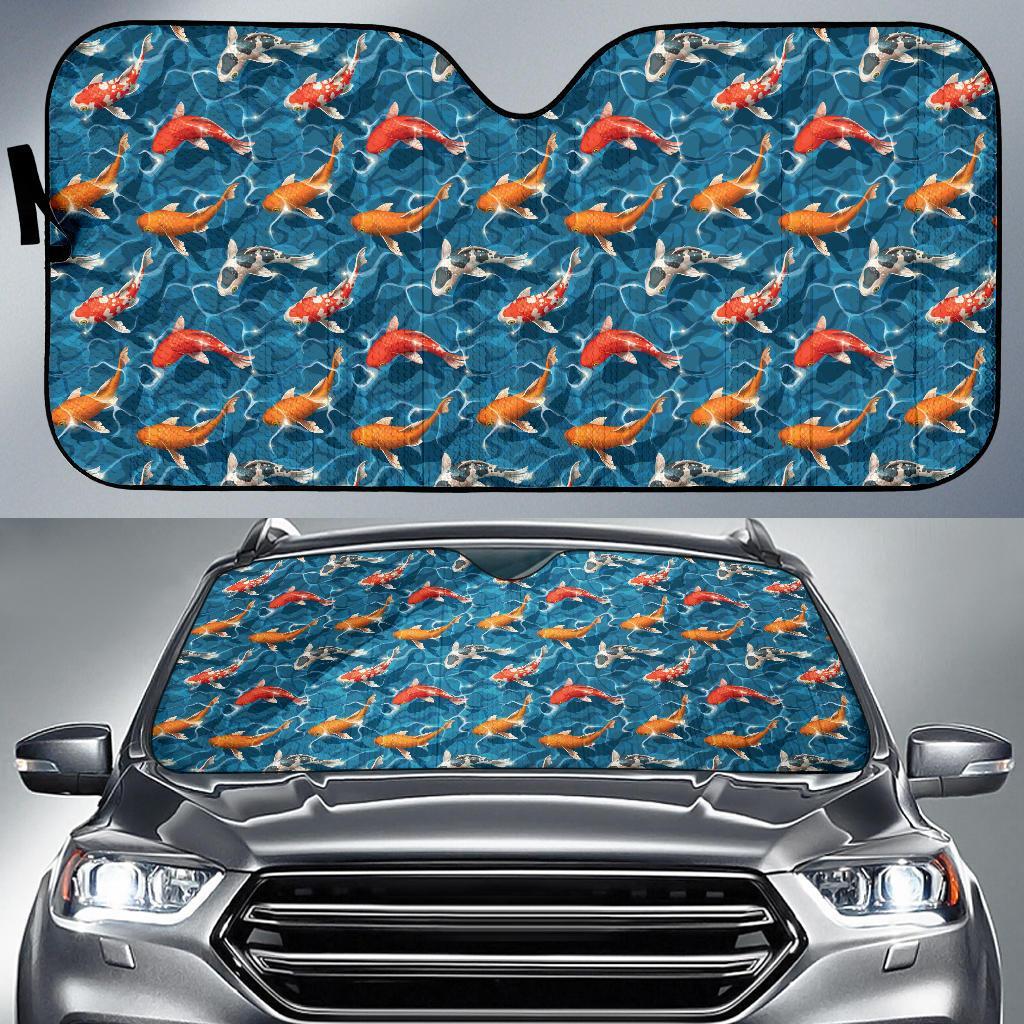 Koi Carp Water Design Themed Print Car Sun Shade For Windshield