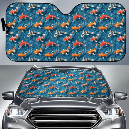 Koi Carp Water Design Themed Print Car Sun Shade For Windshield