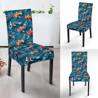 Koi Carp Water Design Themed Print Dining Chair Slipcover-JTAMIGO.COM