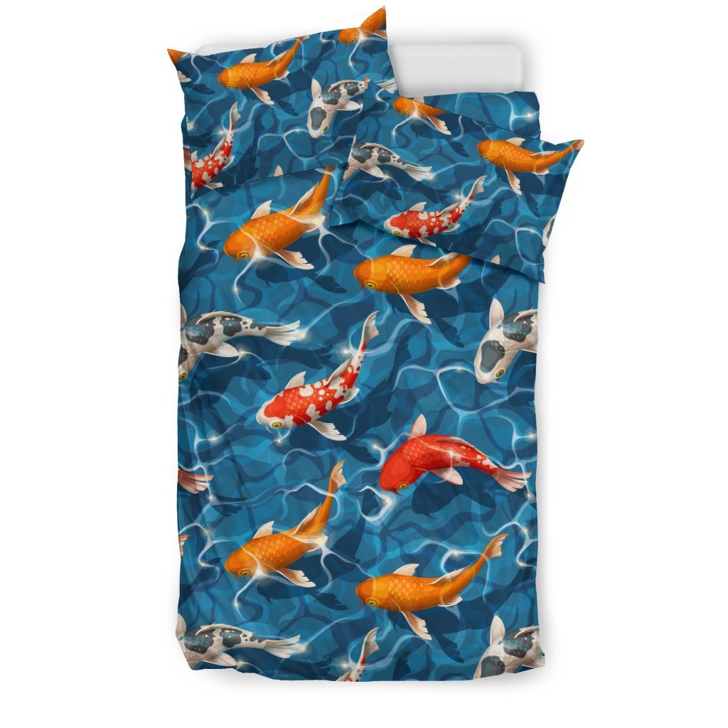 Koi Carp Water Design Themed Print Duvet Cover Bedding Set