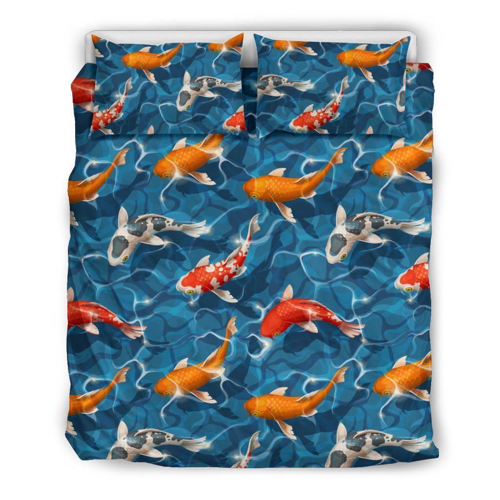 Koi Carp Water Design Themed Print Duvet Cover Bedding Set