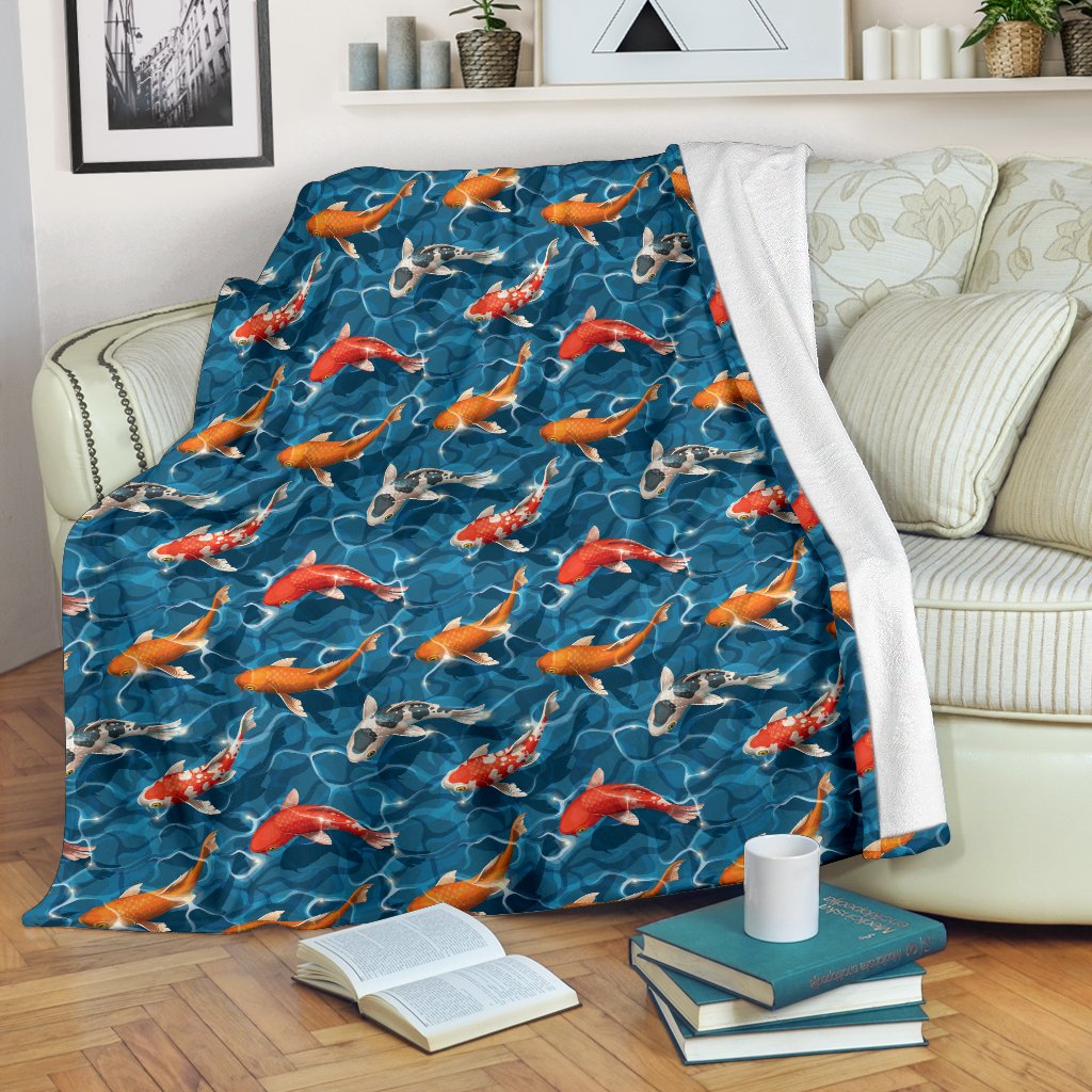 Koi Carp Water Design Themed Print Fleece Blanket