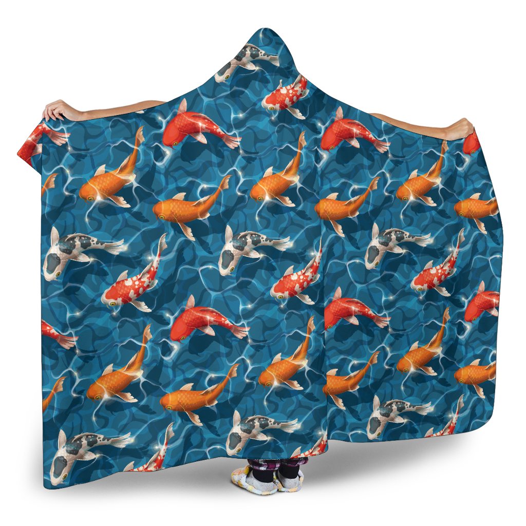 Koi Carp Water Design Themed Print Hooded Blanket-JTAMIGO.COM