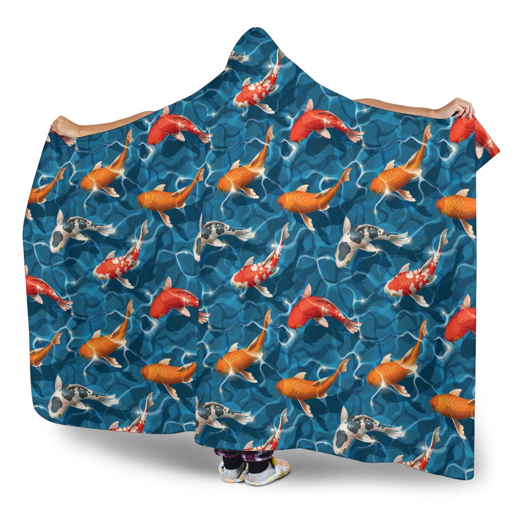Koi Carp Water Design Themed Print Hooded Blanket-JTAMIGO.COM