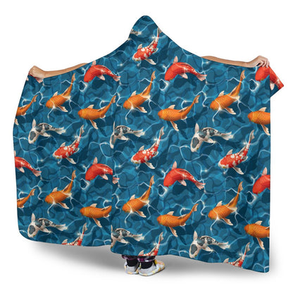 Koi Carp Water Design Themed Print Hooded Blanket-JTAMIGO.COM