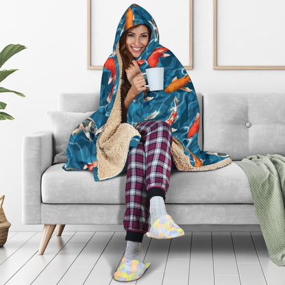 Koi Carp Water Design Themed Print Hooded Blanket-JTAMIGO.COM