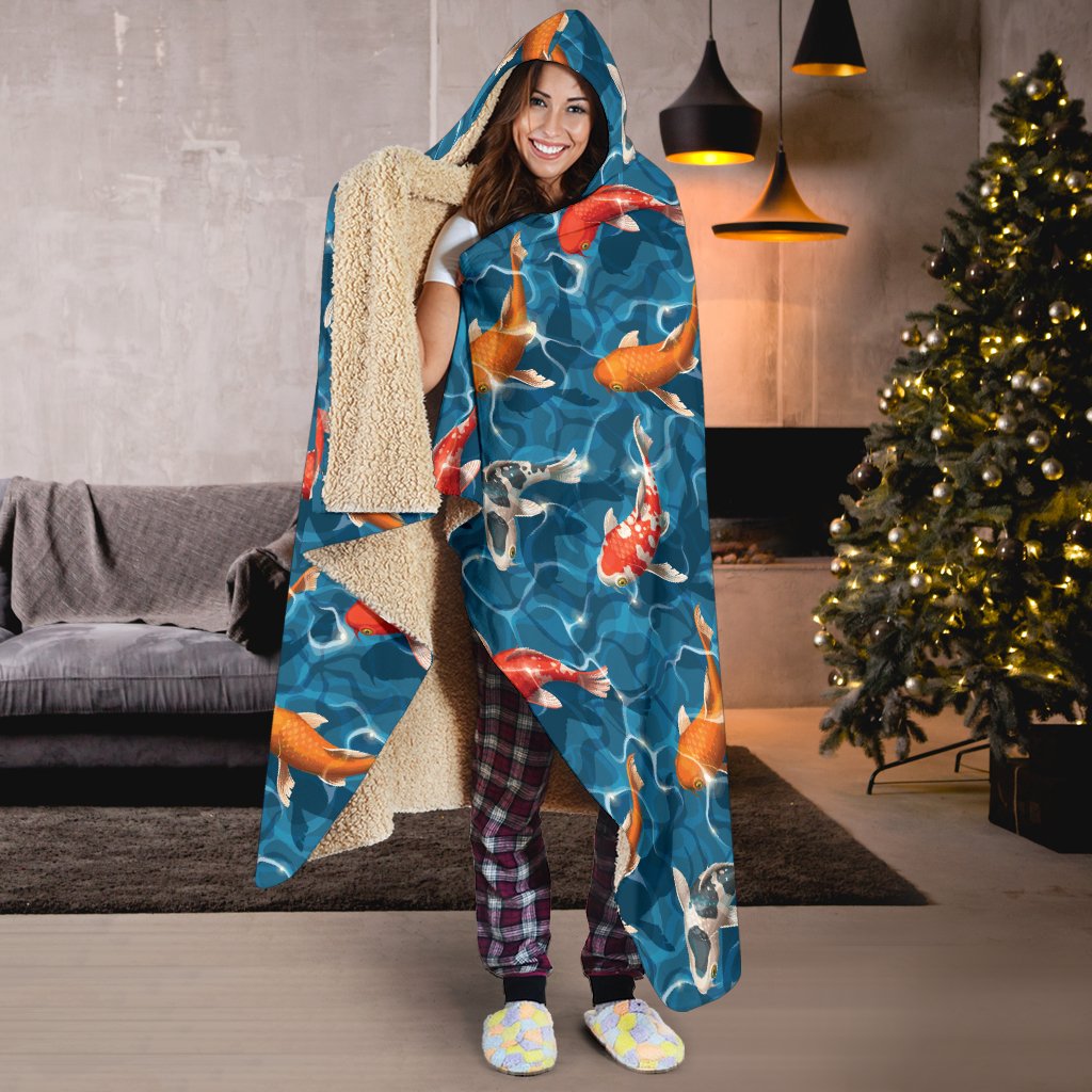 Koi Carp Water Design Themed Print Hooded Blanket-JTAMIGO.COM