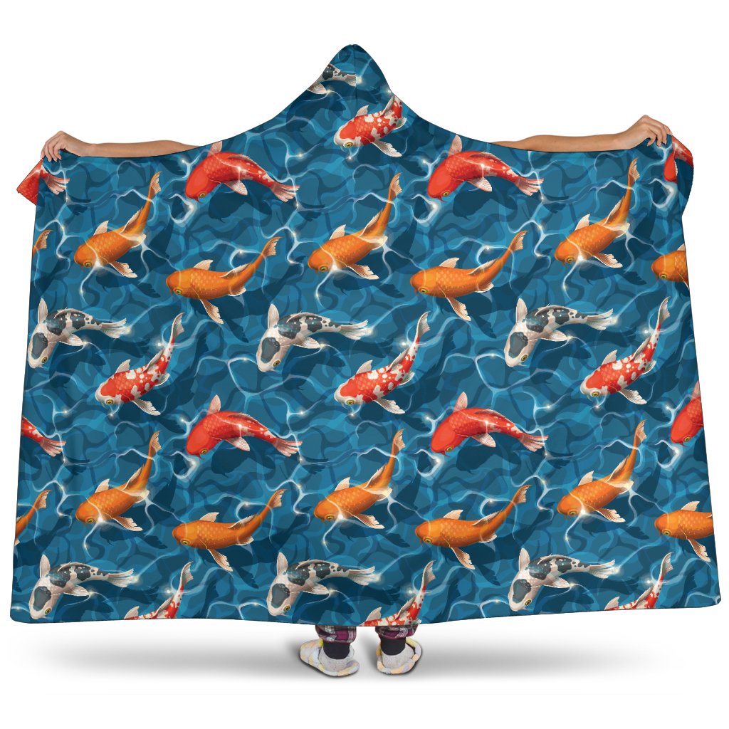 Koi Carp Water Design Themed Print Hooded Blanket-JTAMIGO.COM