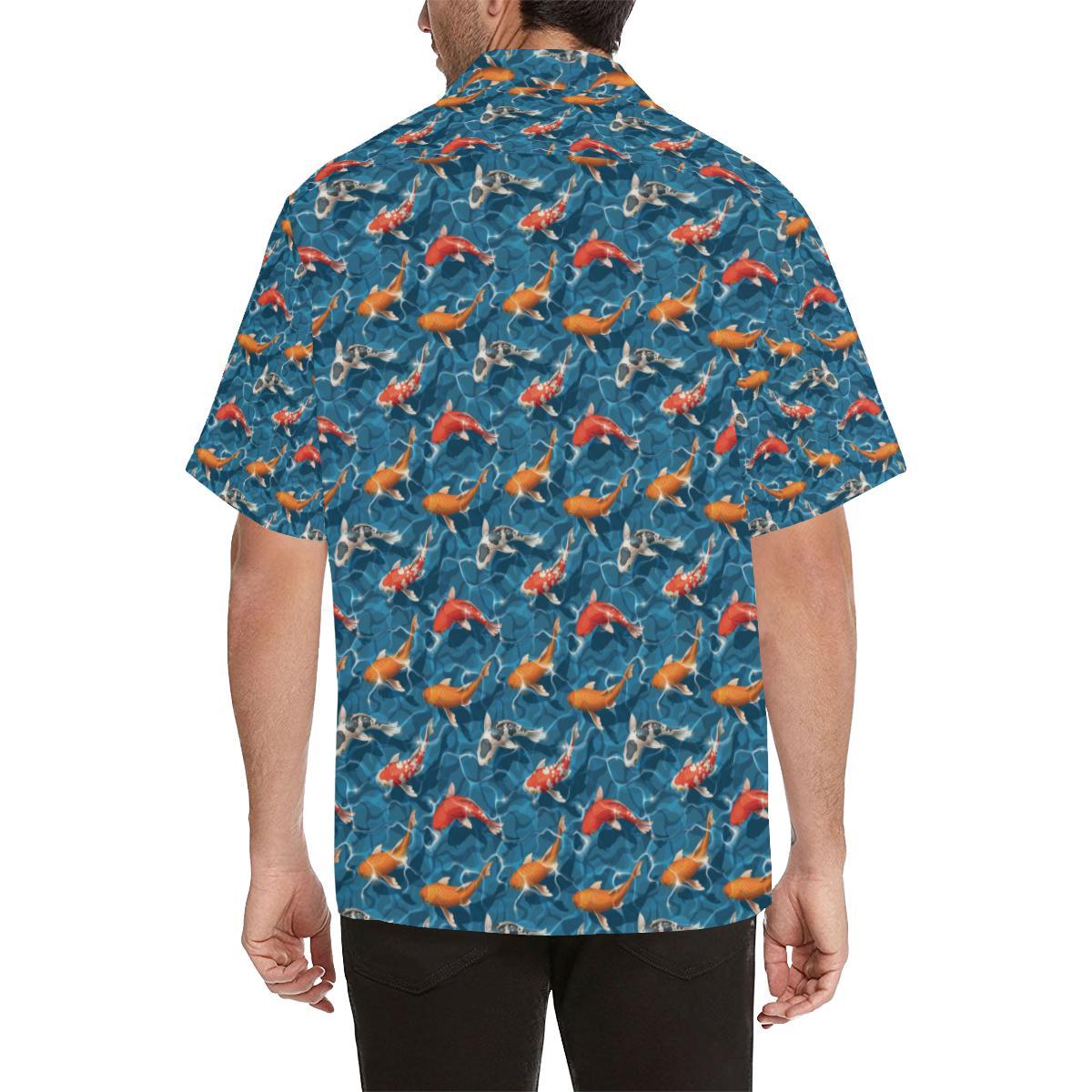 Koi Carp Water Design Themed Print Men Aloha Hawaiian Shirt