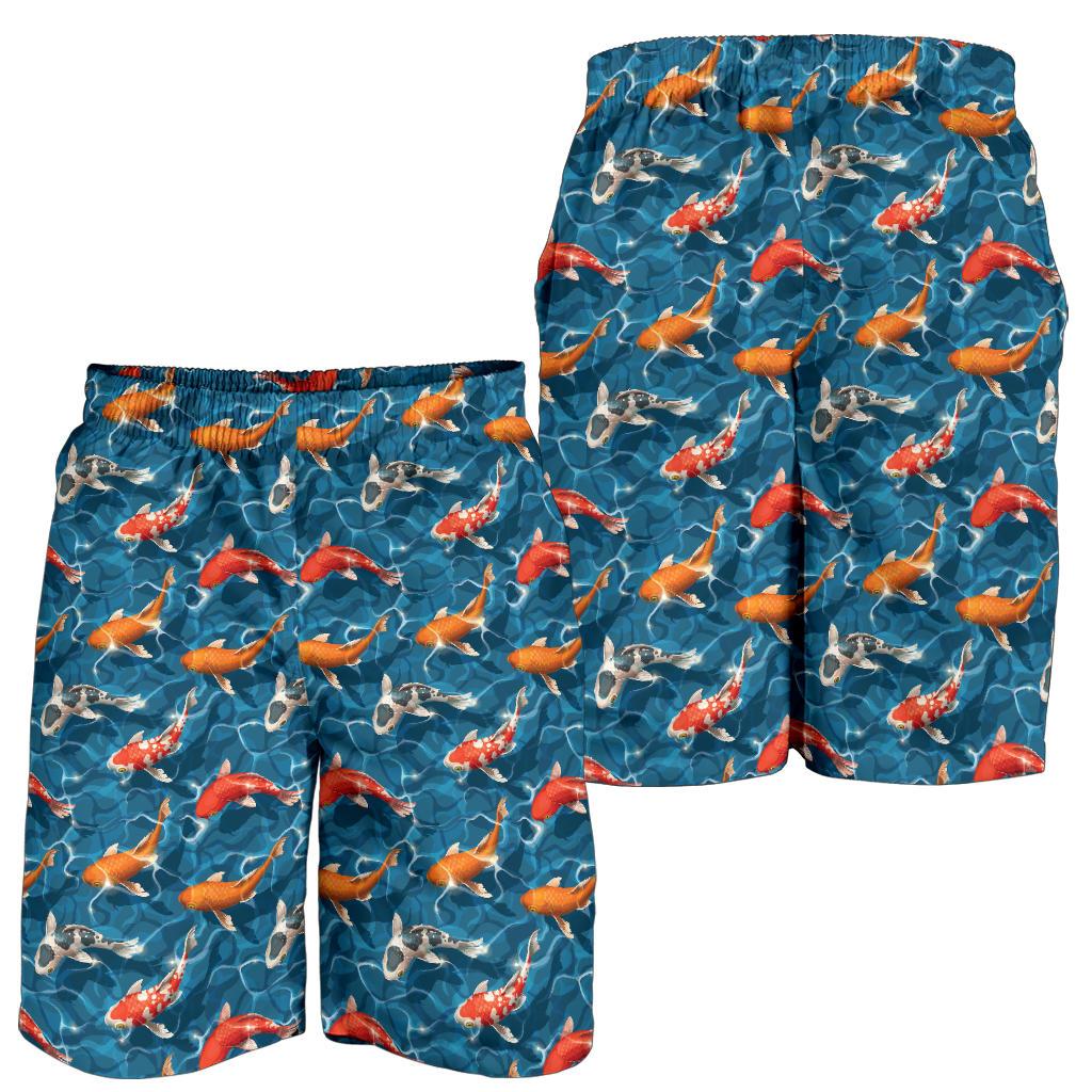 Koi Carp Water Design Themed Print Mens Shorts-JTAMIGO.COM
