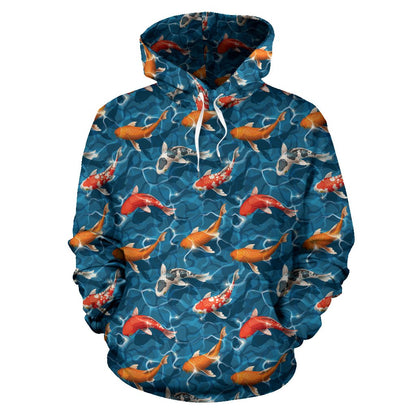 Koi Carp Water Design Themed Print Pullover Hoodie