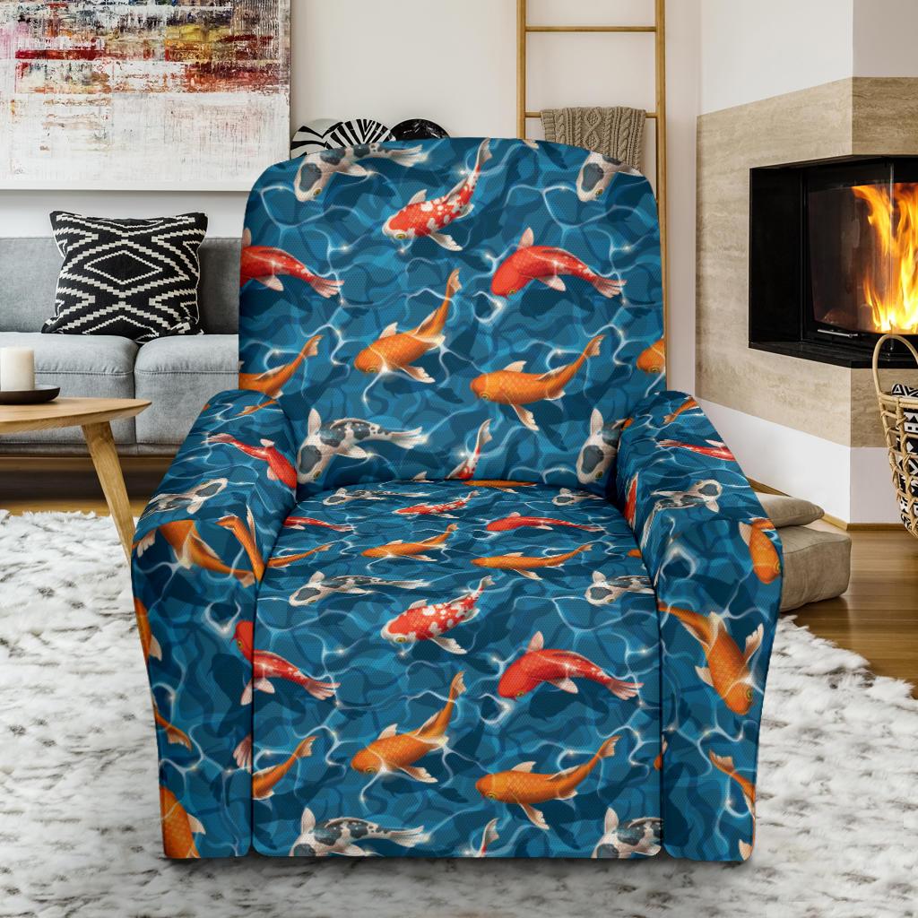 Koi Carp Water Design Themed Print Single Sofa Slipcover -JTAMIGO.COM