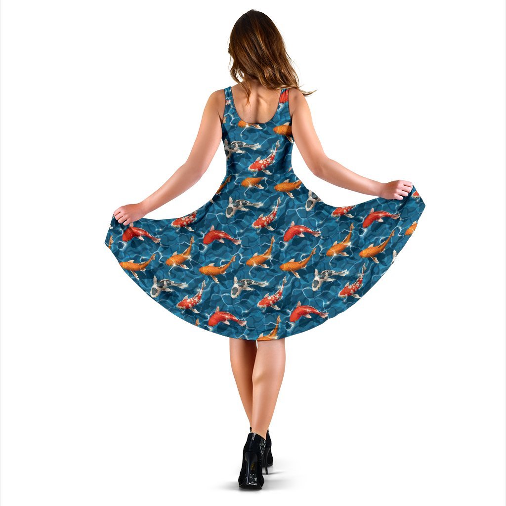 Koi Carp Water Design Themed Print Sleeveless Dress