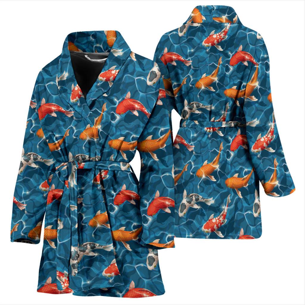 Koi Carp Water Design Themed Print Women Bath Robe-JTAMIGO.COM