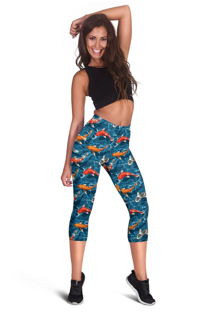 Koi Carp Water Design Themed Print Women Capris