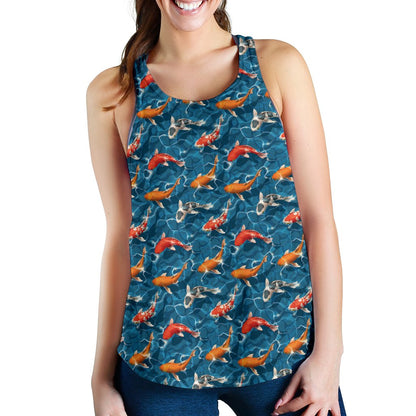 Koi Carp Water Design Themed Print Women Racerback Tank Top