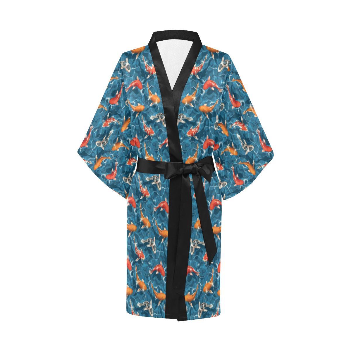 Koi Carp Water Design Themed Print Women Short Kimono Robe