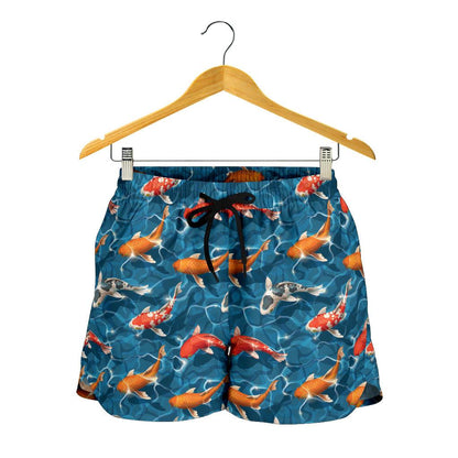 Koi Carp Water Design Themed Print Women Shorts-JTAMIGO.COM