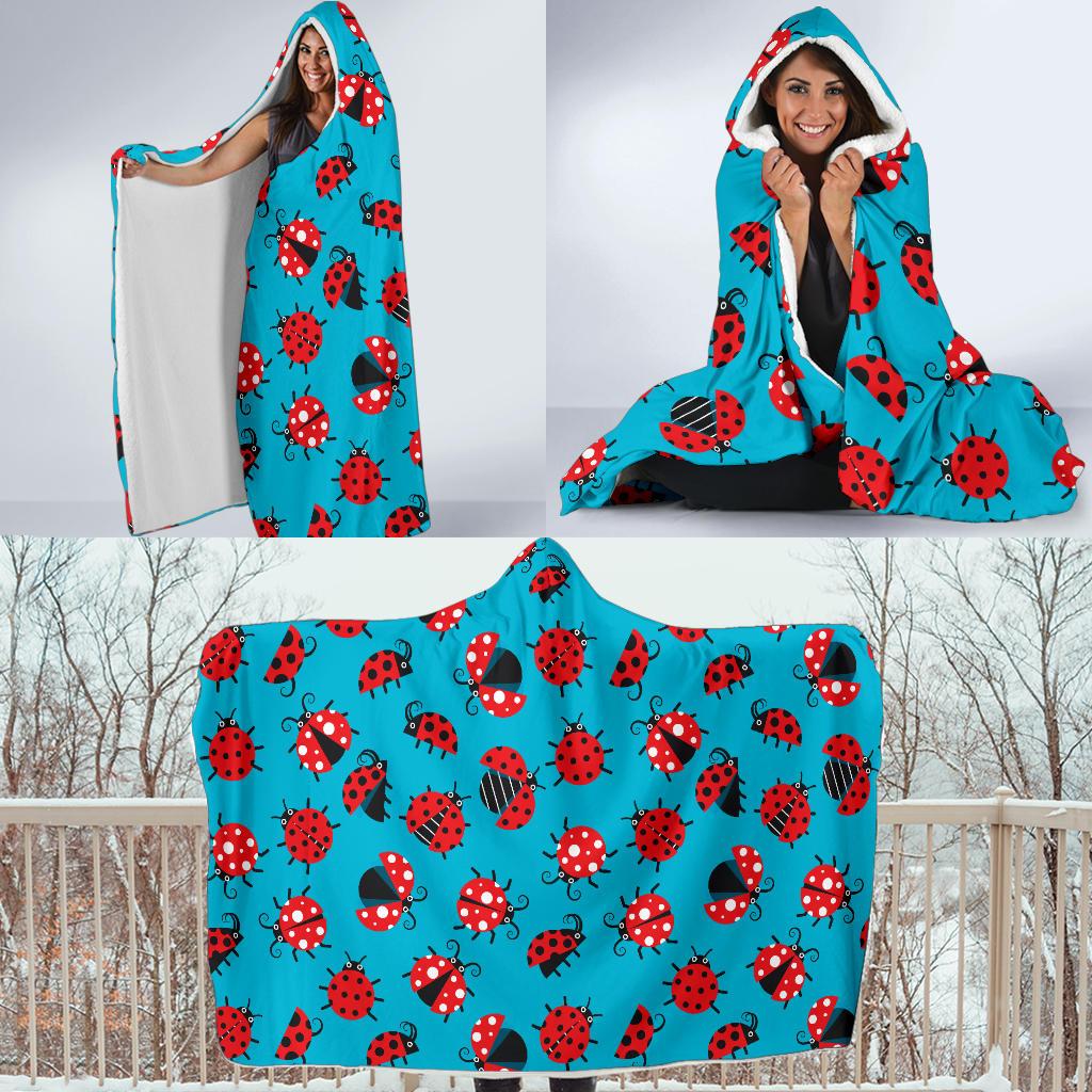 Ladybug Action Print Pattern Hooded Blanket-JTAMIGO.COM