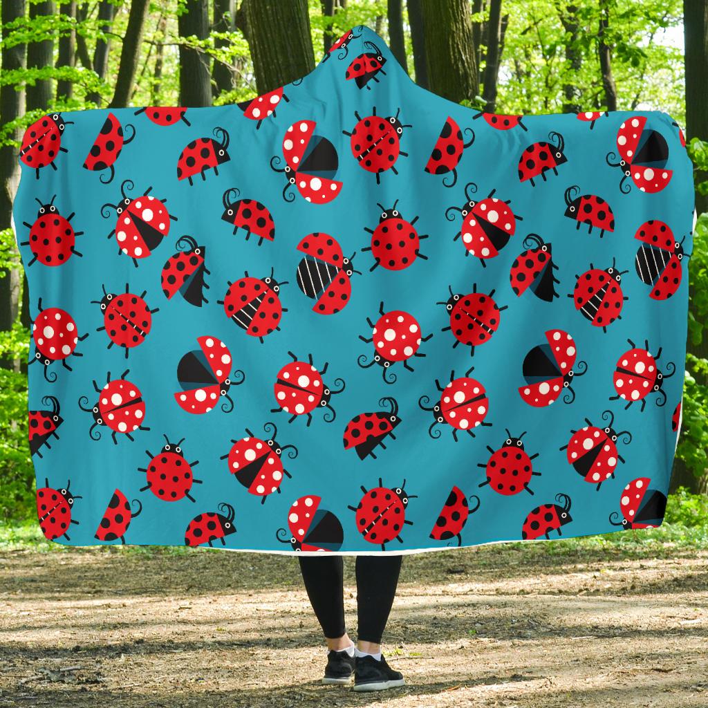 Ladybug Action Print Pattern Hooded Blanket-JTAMIGO.COM