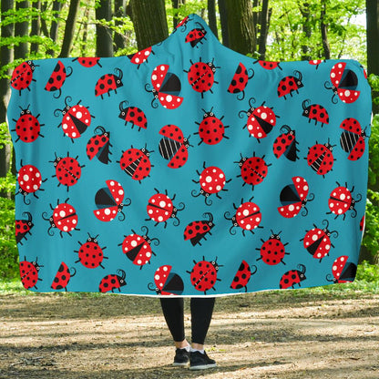 Ladybug Action Print Pattern Hooded Blanket-JTAMIGO.COM
