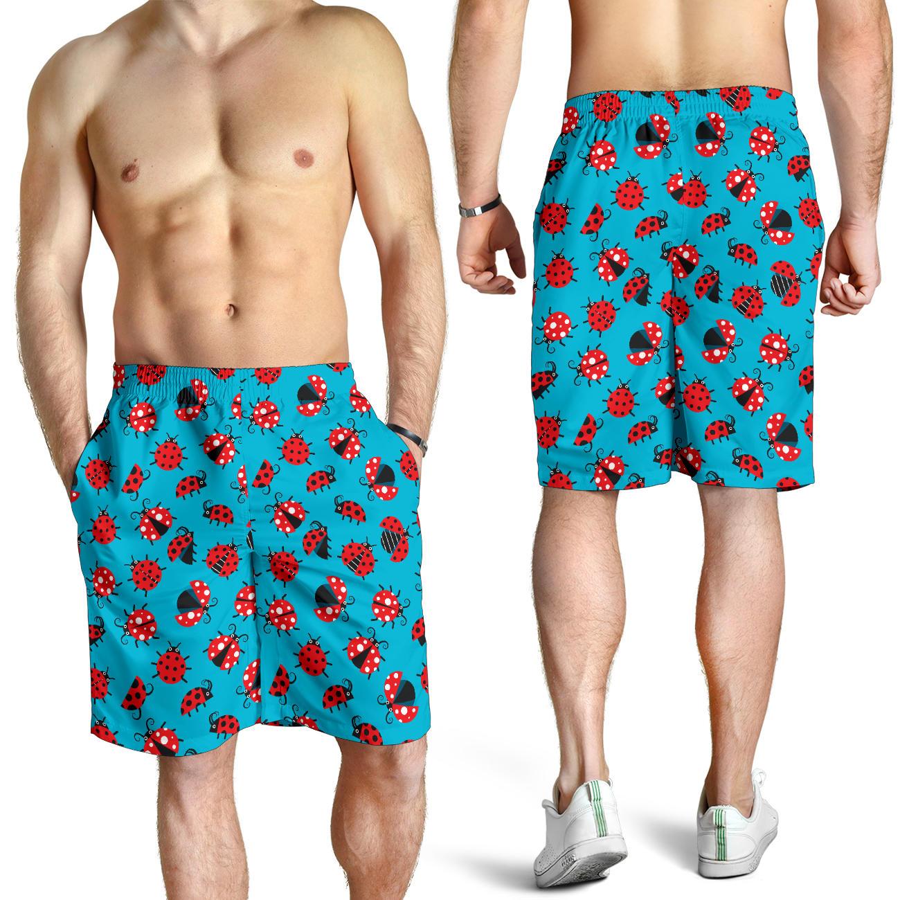 Ladybug Action Print Pattern Mens Shorts-JTAMIGO.COM