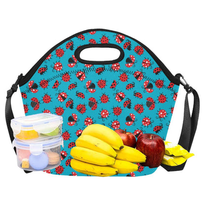 Ladybug Action Print Pattern Neoprene Lunch Bag (Model 1669)(Large)-JTAMIGO.COM