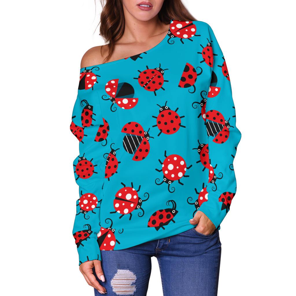 Ladybug Action Print Pattern Off Shoulder Sweatshirt
