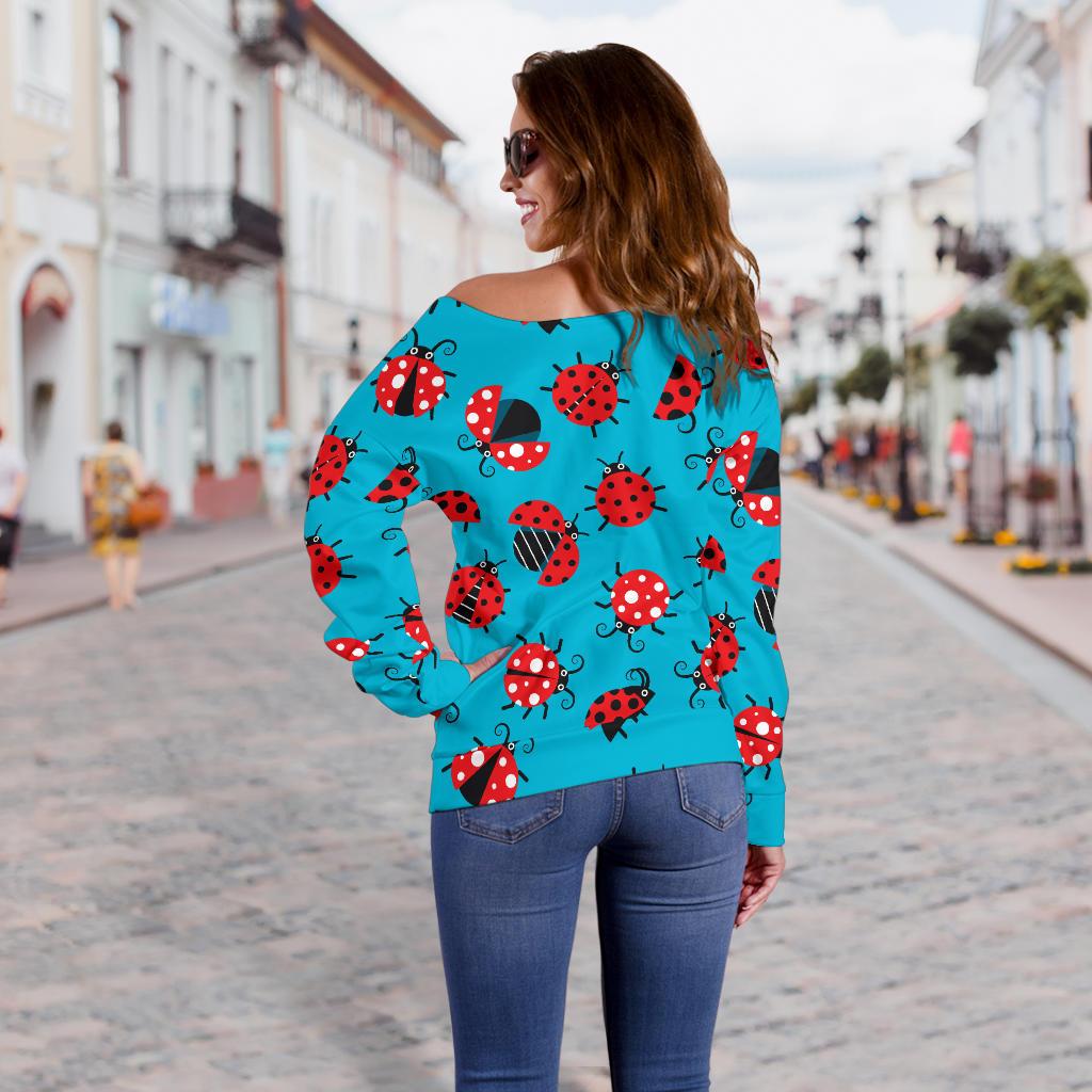 Ladybug Action Print Pattern Off Shoulder Sweatshirt