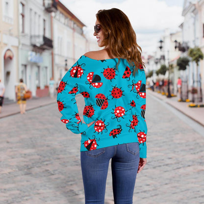 Ladybug Action Print Pattern Off Shoulder Sweatshirt