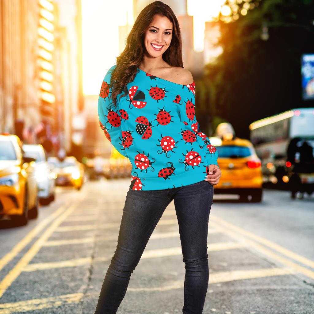 Ladybug Action Print Pattern Off Shoulder Sweatshirt