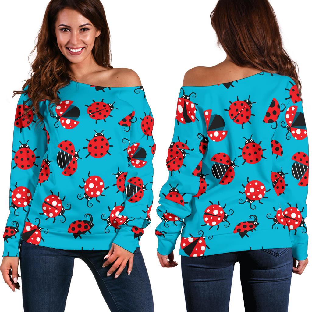 Ladybug Action Print Pattern Off Shoulder Sweatshirt