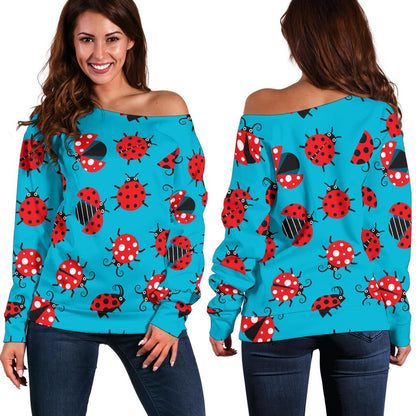 Ladybug Action Print Pattern Off Shoulder Sweatshirt