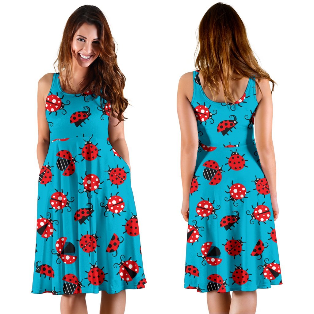 Ladybug Action Print Pattern Sleeveless Dress