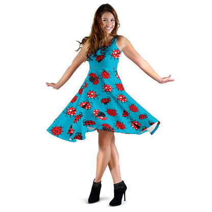Ladybug Action Print Pattern Sleeveless Dress