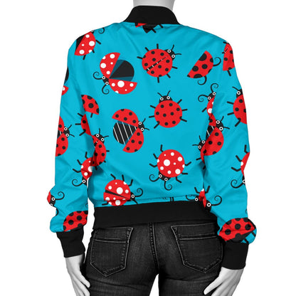 Ladybug Action Print Pattern Women Casual Bomber Jacket