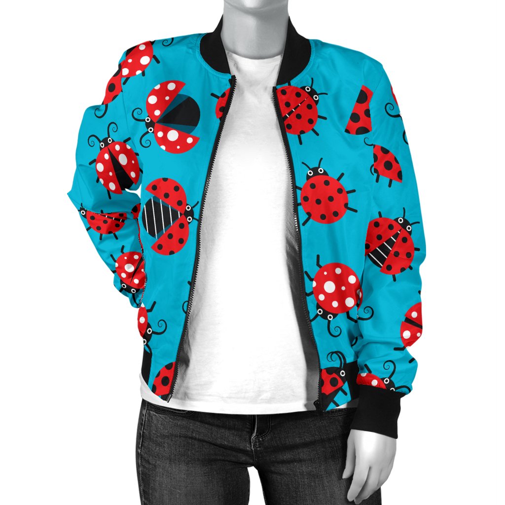 Ladybug Action Print Pattern Women Casual Bomber Jacket