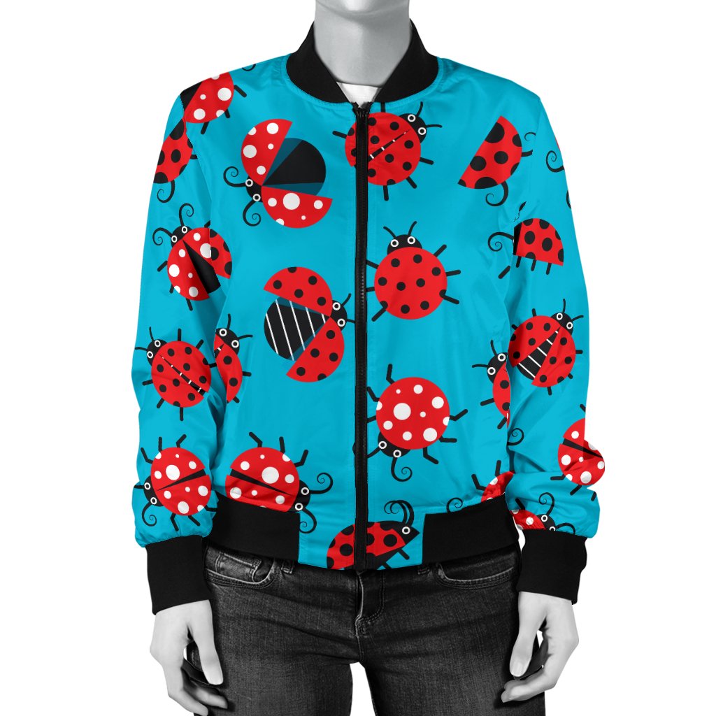 Ladybug Action Print Pattern Women Casual Bomber Jacket